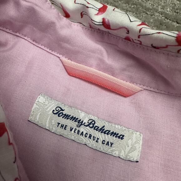 Tommy Bahama Shirt Mens 2XL White Pink Flamingo Print Short Sleeve Button Front - Picture 6 of 11